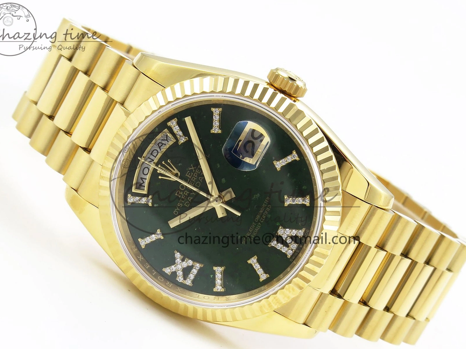 0212 Day Date 36 YG RAF 1:1 Best Edition Green Stone Roman Dial on YG Bracelet A Durable 1524